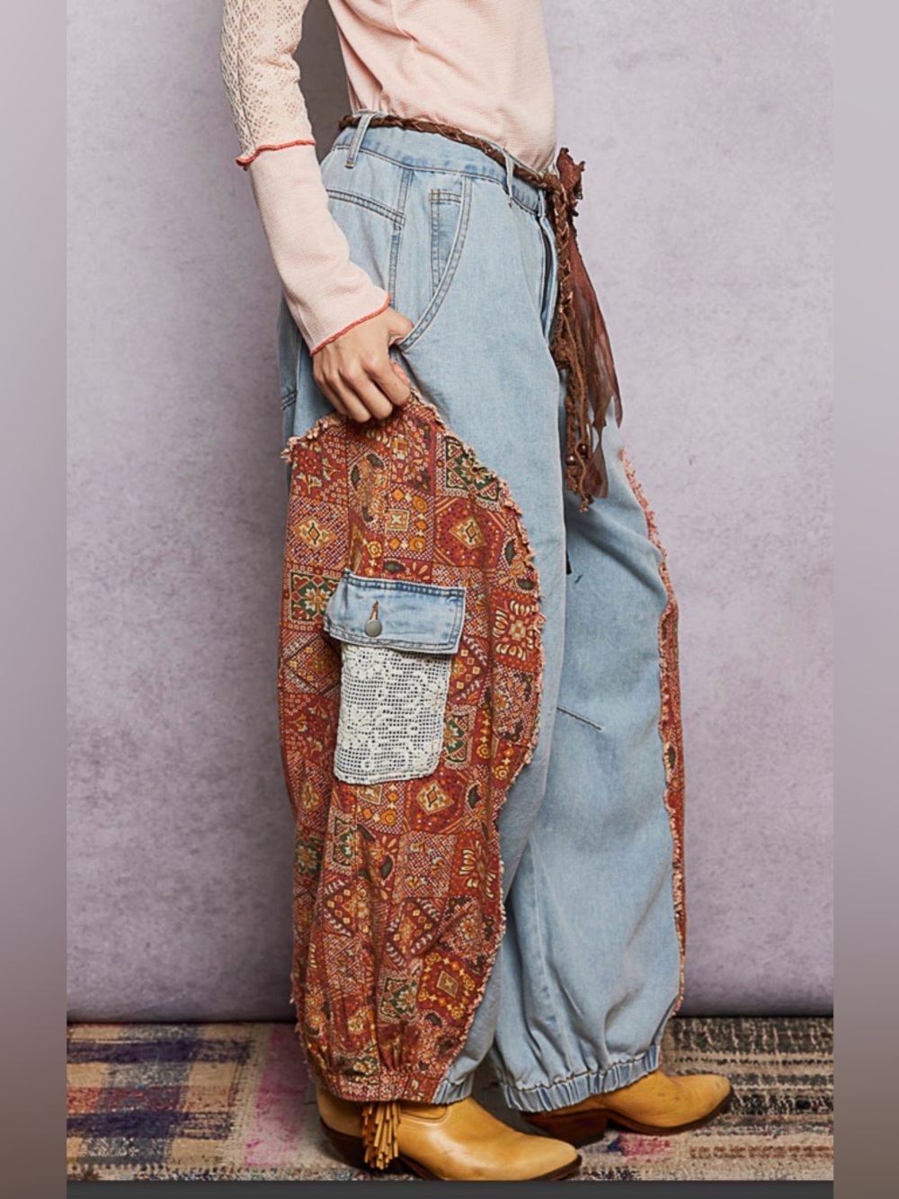 POL Anita Patchwork Denim Joggers - Picture 3 of 9